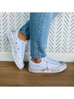 ⭐Converse Chuck 70 Low Stud 7 Women Shoes White Distressed Punk Sneakers A07208C